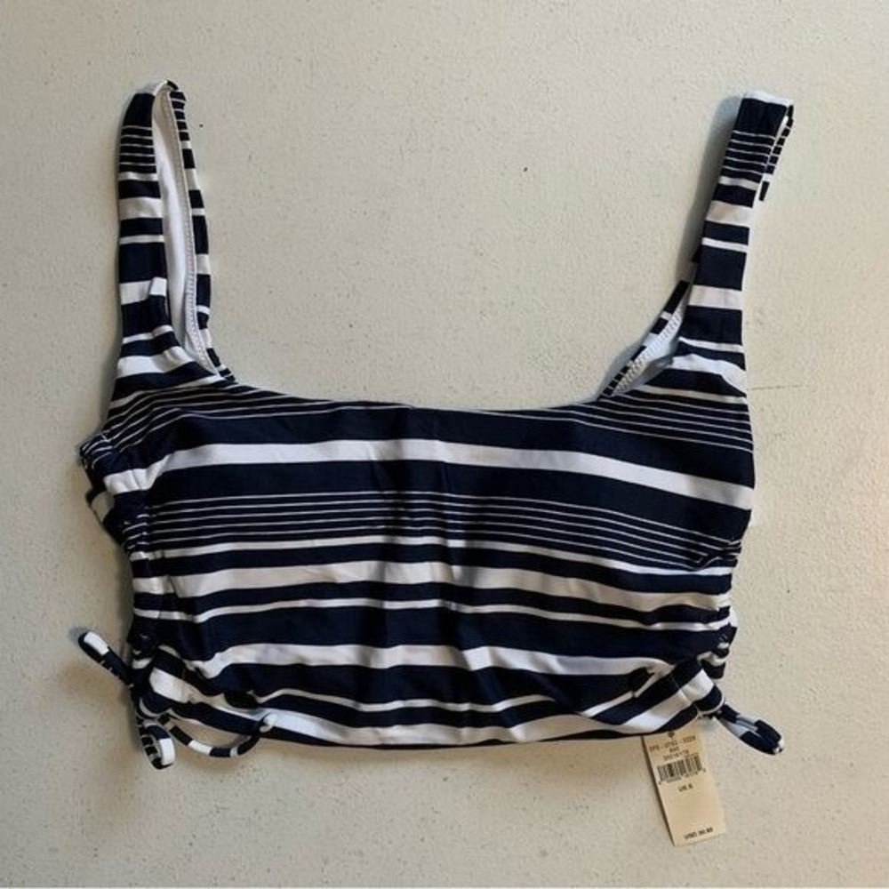 Aerie Navy Blue & White Stripe Scoop Bikini Top Size Small NWT Open Sides